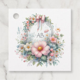 Étiquettes Cadeau Monogramme Baby Shower Floral au Nœud Élégant