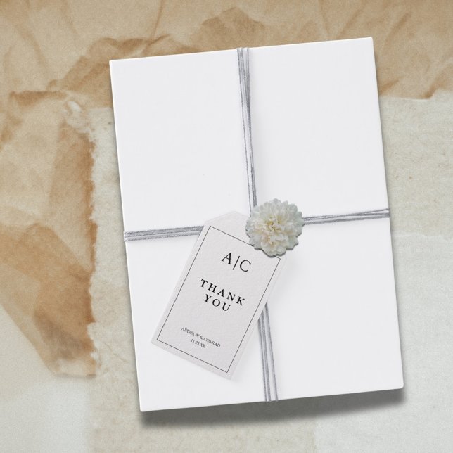 Étiquettes-cadeau Monogramme blanc minimaliste Merci (Créateur téléchargé)