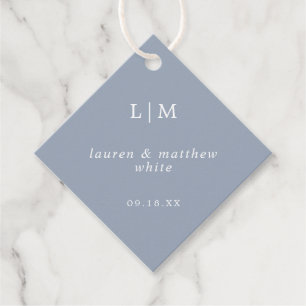 Étiquettes Cadeau Monogramme bleu foncé simple Mariage élégant