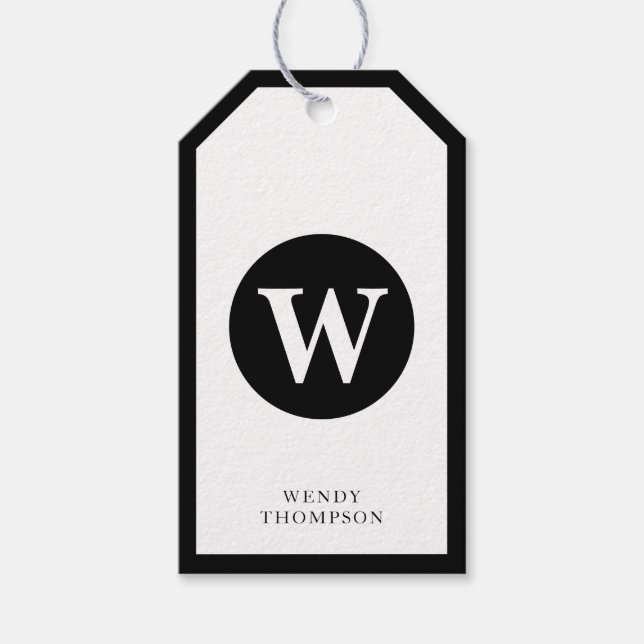 Étiquettes-cadeau Monogramme circulaire simple noir et blanc (Devant)