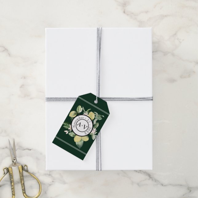 Étiquettes-cadeau Monogramme citron vert Mariage (Avec de la ficelle)