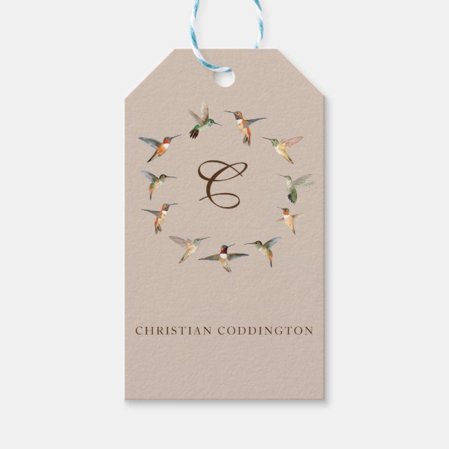 Étiquettes-cadeau Monogramme clair colibri (Devant)