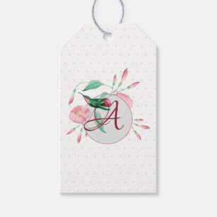 Étiquettes Cadeau Monogramme Colibri rose Mint Flo