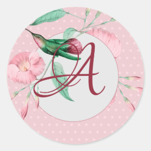 Étiquettes Cadeau Monogramme Colibri rose Mint Flo