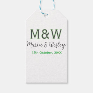Étiquettes-cadeau Monogramme couple gris vert moderne date romantiqu