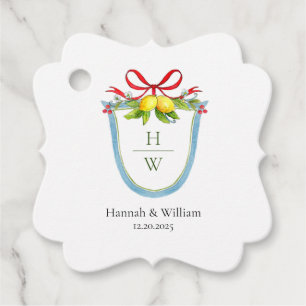 Étiquettes Cadeau Monogramme Crest avec citrons et arc Mariage Faveu
