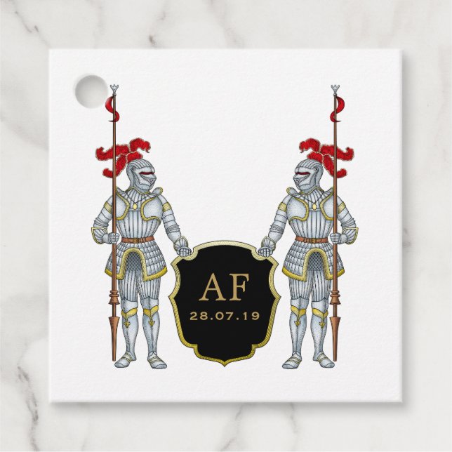 Étiquettes Cadeau Monogramme de château de chevalier médiéval (Devant)