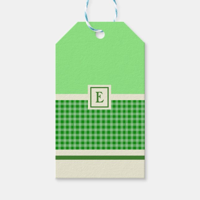 Étiquettes-cadeau Monogramme de chèque vert moderne (Devant)