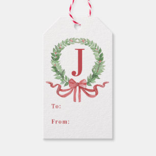 Étiquettes-cadeau Monogramme de couronne de Noël