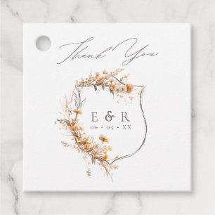 Étiquettes Cadeau Monogramme de crête florale Merci Mariage de autom