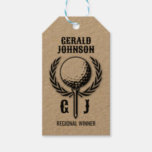Étiquettes-cadeau Monogramme de golf avec motif de couronne