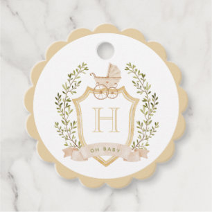 Étiquettes Cadeau Monogramme de la crête de bébé Baby shower neutr