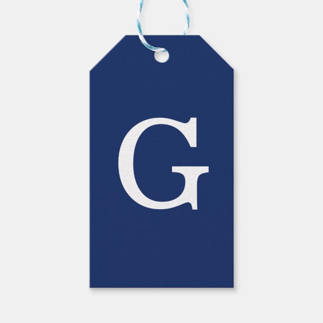 Étiquettes-cadeau Monogramme de lettre initiale bleu blanc simple (Devant)