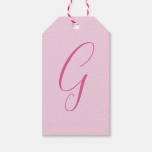Étiquettes-cadeau Monogramme de lettre initiale rose clair chic uni