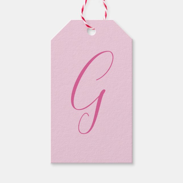 Étiquettes-cadeau Monogramme de lettre initiale rose clair chic uni (Devant)