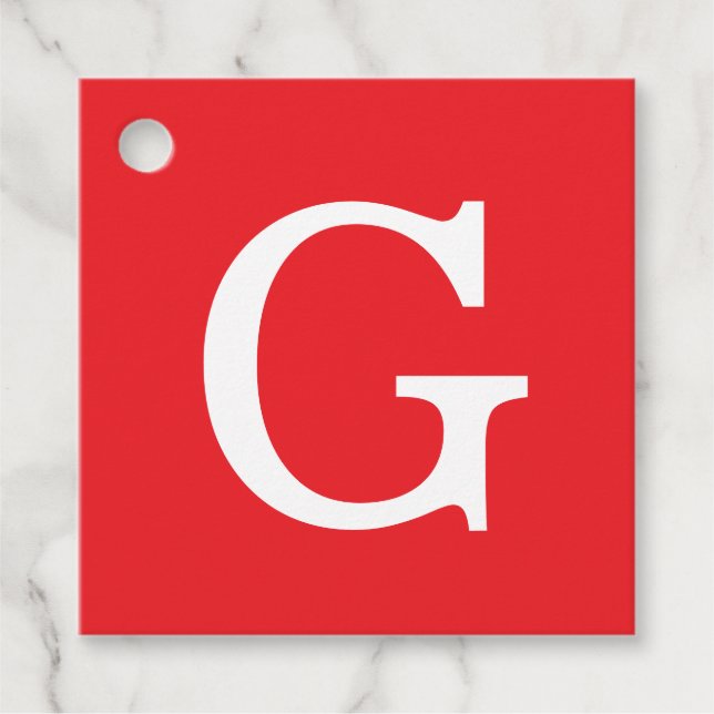 Étiquettes Cadeau Monogramme de lettre initiale rouge blanc simple (Devant)