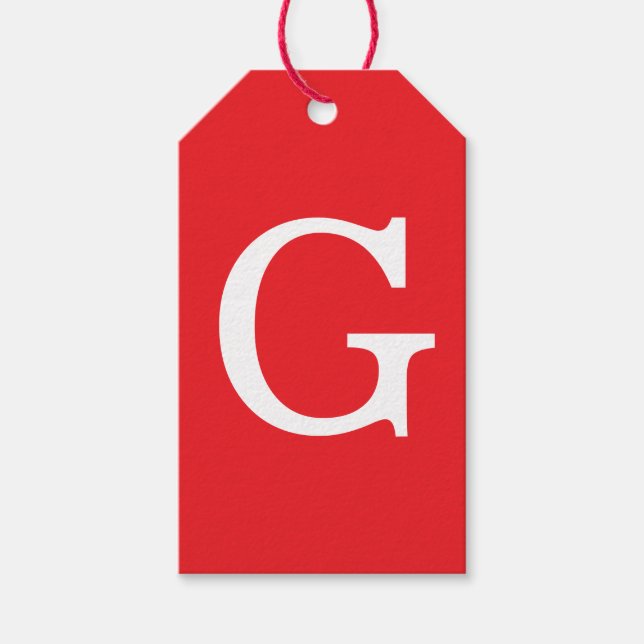 Étiquettes-cadeau Monogramme de lettre initiale rouge blanc simple (Devant)