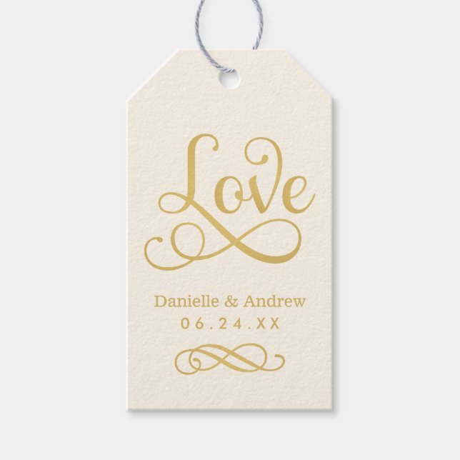 Étiquettes-cadeau Monogramme de mariage à calligraphie dorée élégant (Devant)