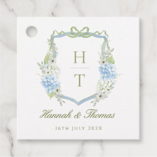Étiquettes Cadeau Monogramme de mariage à crête d'hortensia bleu