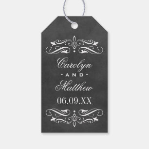 Étiquettes-cadeau Monogramme de mariage avec fioriture sur tableau n