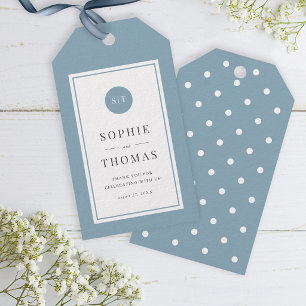 Étiquettes-cadeau Monogramme de mariage classique rond de couleur mo