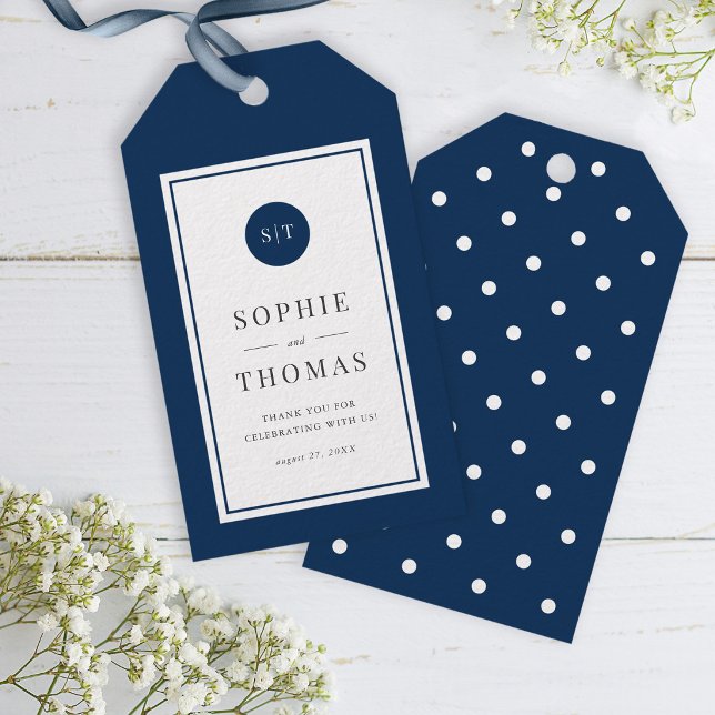 Étiquettes-cadeau Monogramme de mariage classique rond de couleur mo (Créateur téléchargé)
