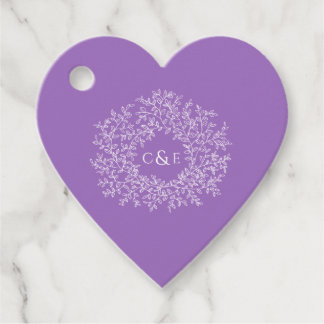 Étiquettes Cadeau Monogramme de mariage feuilles violet blanc person