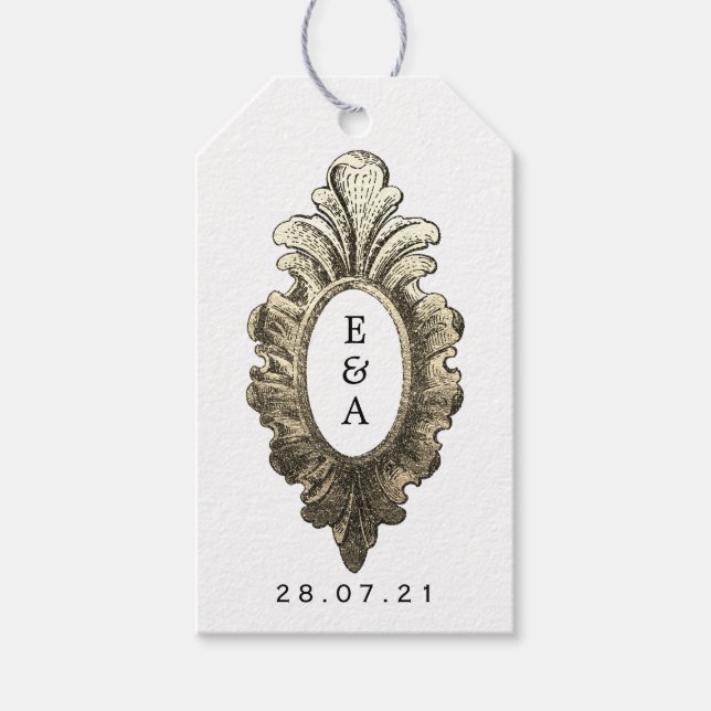 Étiquettes-cadeau Monogramme de Mariage nautique vintage (Devant)