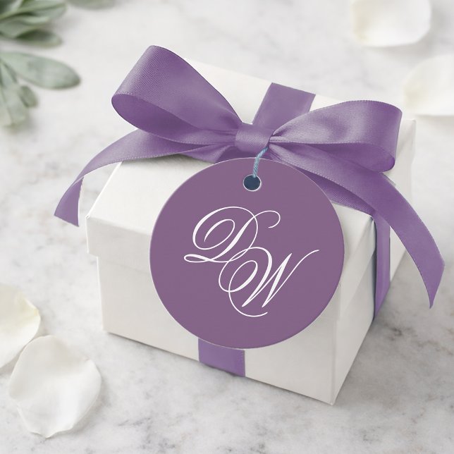 Étiquettes Cadeau Monogramme de mariage simple calligraphie violet p (Créateur téléchargé)