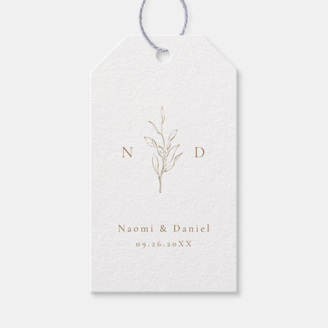 Étiquettes-cadeau Monogramme de mariage simple feuilles botaniques o (Devant)