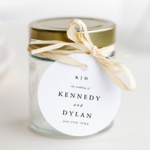Étiquettes Cadeau Monogramme de mariage simple minimaliste noir et b