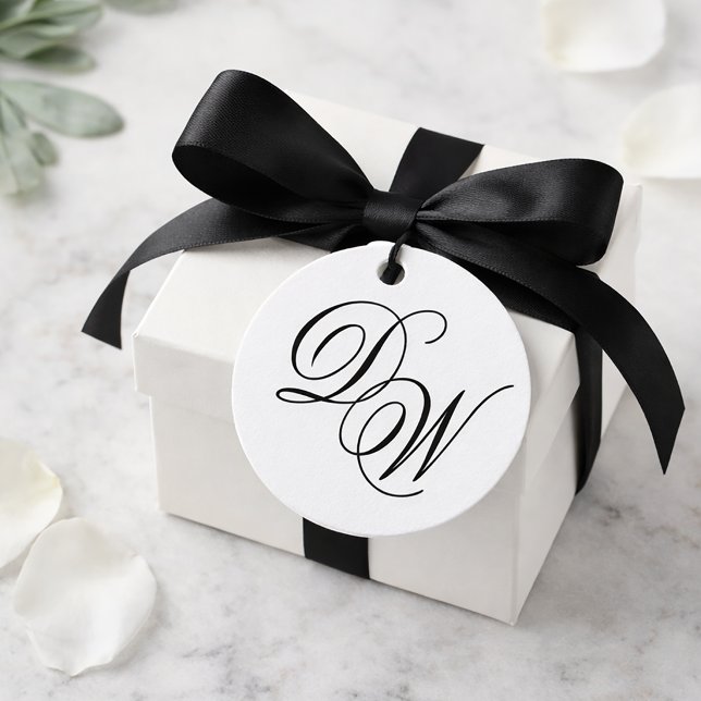 Étiquettes Cadeau Monogramme de mariage simple noir et blanc minimal (Créateur téléchargé)