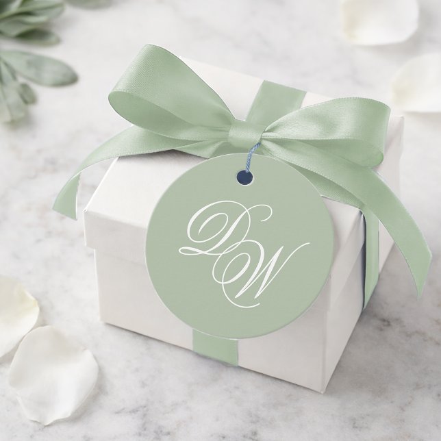 Étiquettes Cadeau Monogramme de mariage vert sauge 2 initiales calli (Créateur téléchargé)
