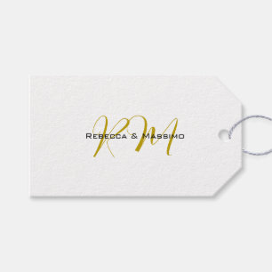 Étiquettes-cadeau Monogramme de nom moderne de couleur or unique exc