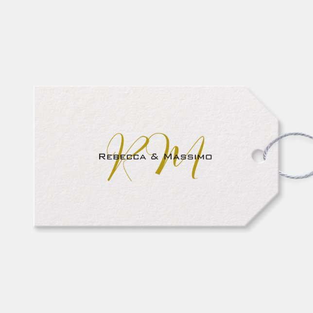Étiquettes-cadeau Monogramme de nom moderne de couleur or unique exc (Devant (Horizontal))
