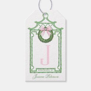 Étiquettes-cadeau Monogramme de pagode de Noël à la chinoiserie BCBG