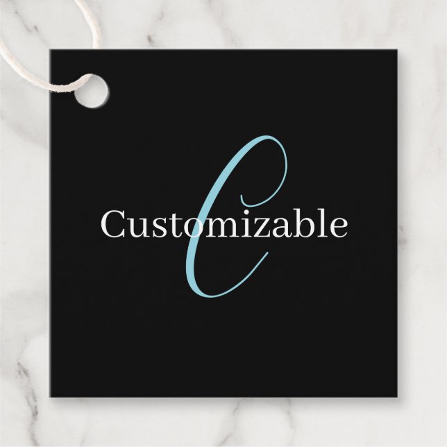 Étiquettes Cadeau Monogramme de script cursif éditable Noir Bleu Bla (Devant)