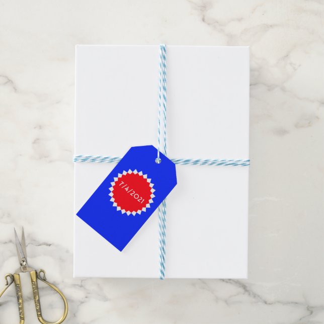 Étiquettes-cadeau Monogramme de Starburst rouge, blanc et bleu (Avec de laficelle)