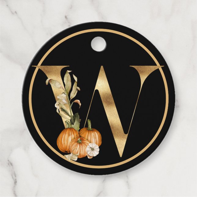 Étiquettes Cadeau Monogramme de thème d'automne avec MERCI Citrouill (Devant)
