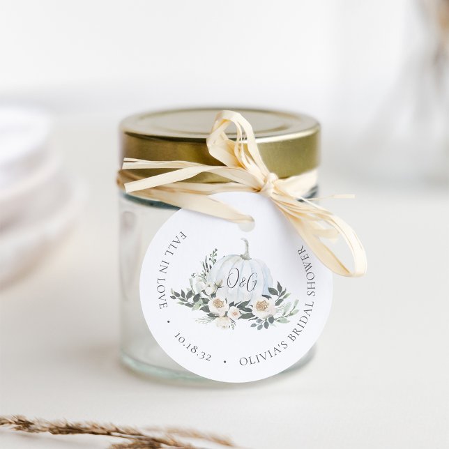 Étiquettes Cadeau Monogramme de verdure de citrouille d'automne blan (Créateur téléchargé)