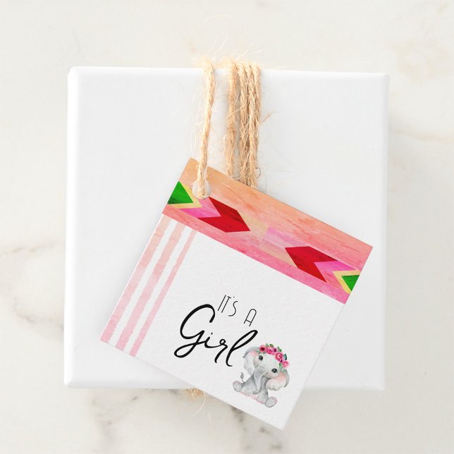 Étiquettes Cadeau Monogramme d'éléphant rose et gris moderne personn (Modern Pink and Grey Elephant Monogram Custom Favor Tags )