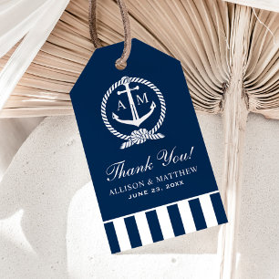 Étiquettes-cadeau Monogramme du Mariage d'Ancre bleu marine