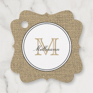 Étiquettes Cadeau Monogramme Élégant Nom Style Campagne Chic Toile d