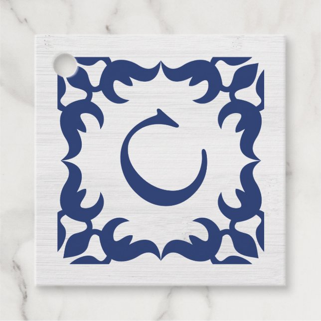 Étiquettes Cadeau Monogramme encadré en Filigree en bleu marine (Devant)