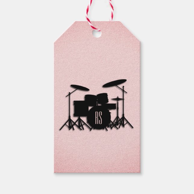 Étiquettes-cadeau Monogramme Ensemble de musique Design rose (Devant)
