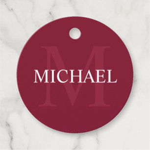 Étiquettes Cadeau Monogramme et nom personnalisé Bourgogne rouge