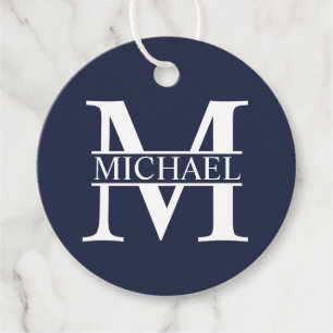 Étiquettes Cadeau Monogramme et nom personnalisés bleu marine
