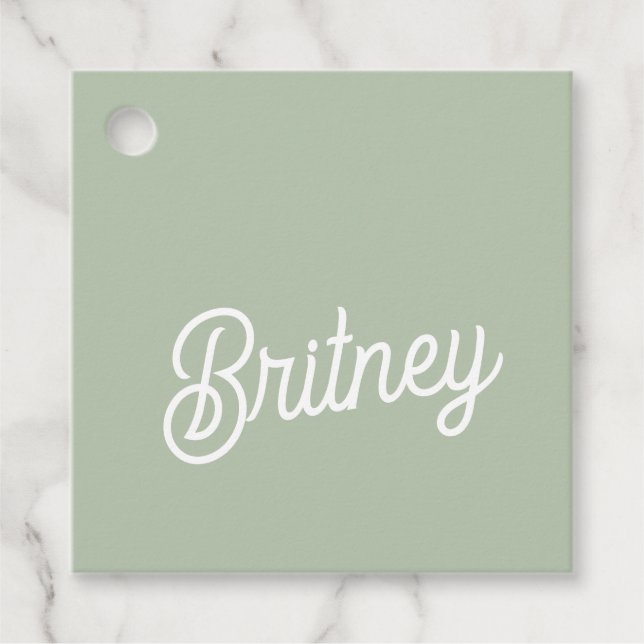 Étiquettes Cadeau Monogramme et nom personnalisés de Sage Vert moder (Devant)