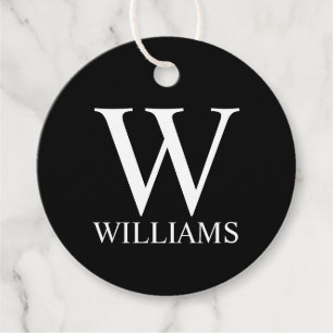 Étiquettes Cadeau Monogramme et nom personnalisés en noir