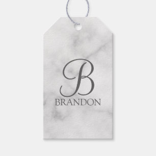 Étiquettes-cadeau Monogramme et nom personnalisés en script sur marb